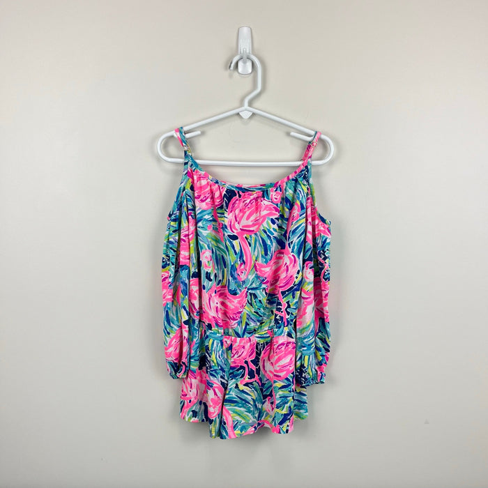 Lilly Pulitzer Girls Candice Romper Multi Flamenco Beach M 6-7