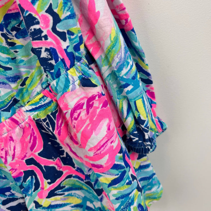 Lilly Pulitzer Girls Candice Romper Multi Flamenco Beach M 6-7