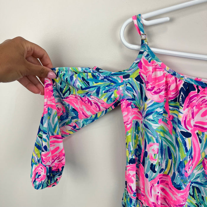Lilly Pulitzer Girls Candice Romper Multi Flamenco Beach M 6-7