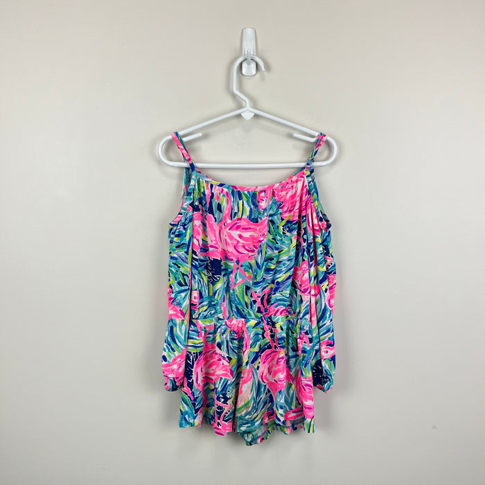Lilly Pulitzer Girls Candice Romper Multi Flamenco Beach M 6-7