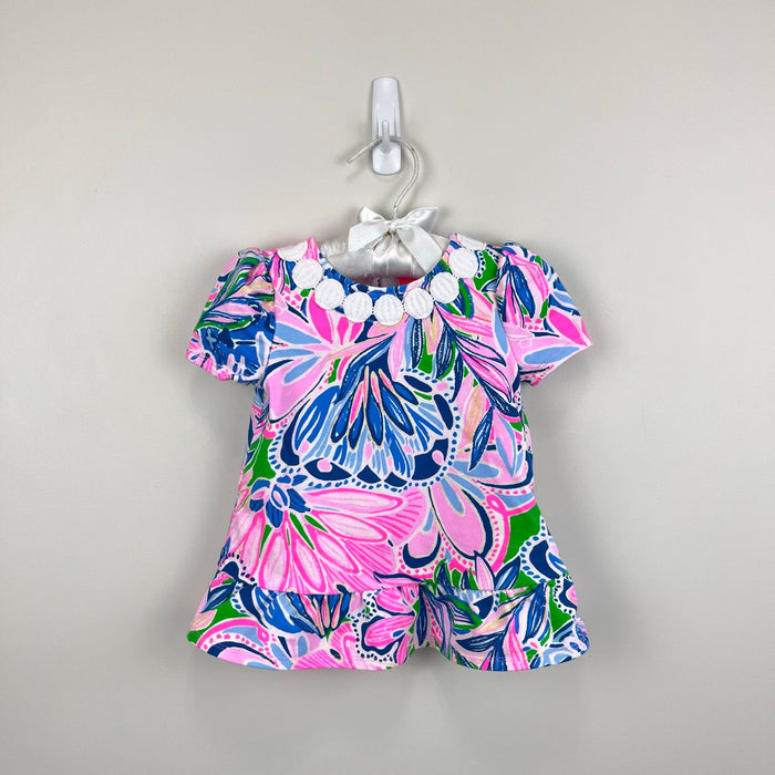 Lilly Pulitzer Girls Dominique Infant Shift Dress Gecko Green Tiger Sunrise 3-6 Months