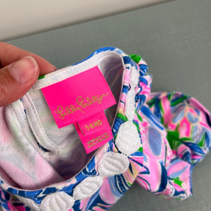 Lilly Pulitzer Girls Dominique Infant Shift Dress Gecko Green Tiger Sunrise 3-6 Months