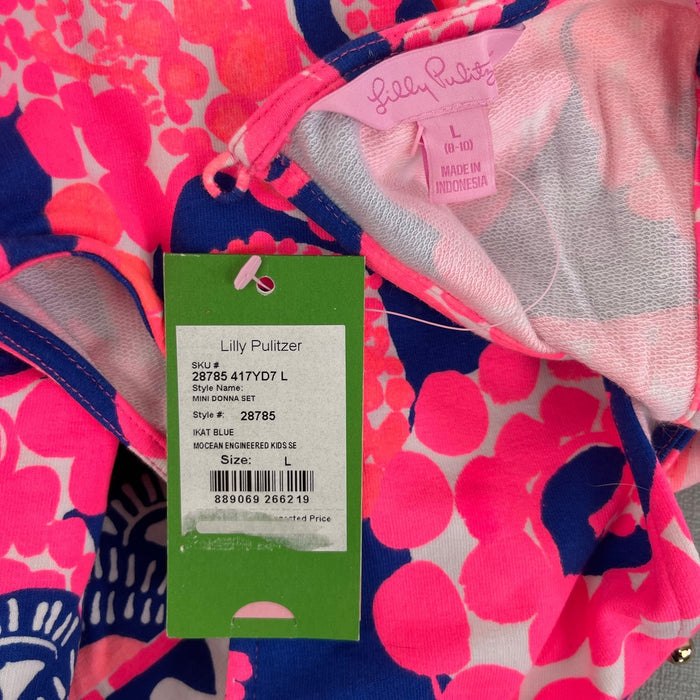Lilly Pulitzer Girls Ikat Blue Mocean Engineered Mini Donna Dress L 8-10 NWT
