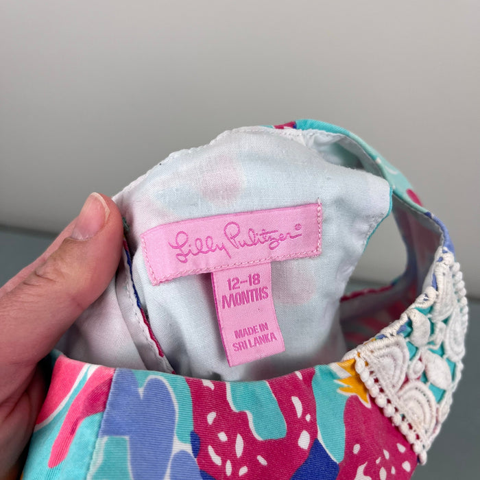 Lilly Pulitzer Girls Infant Shift Dress Aqua Trippin and Sippin 12-18 Months