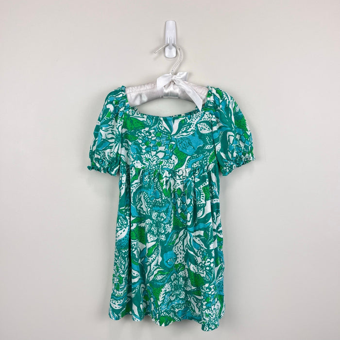 Lilly Pulitzer Girls Mini Delaney Dress Botanical Green Safari Sangria XS 2-3