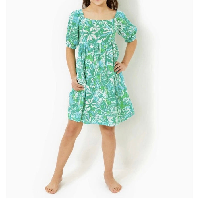 Lilly Pulitzer Girls Mini Delaney Dress Botanical Green Safari Sangria XS 2-3