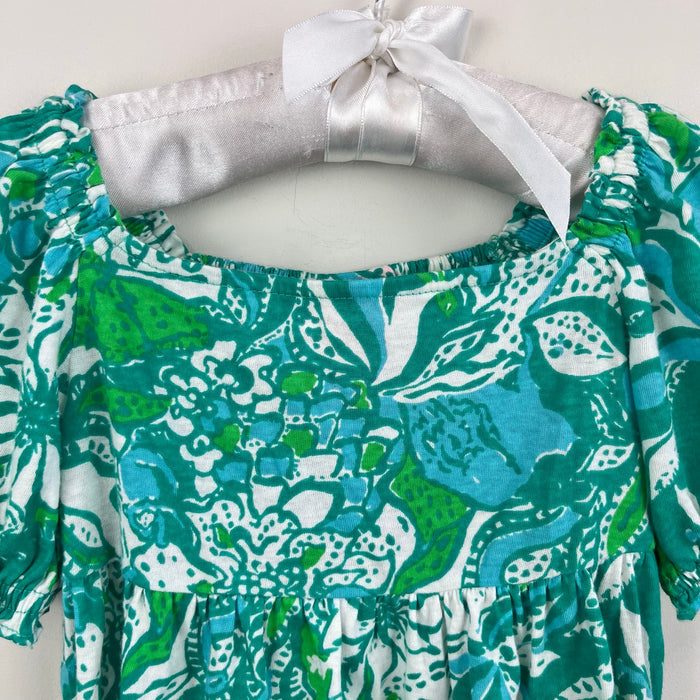 Lilly Pulitzer Girls Mini Delaney Dress Botanical Green Safari Sangria XS 2-3