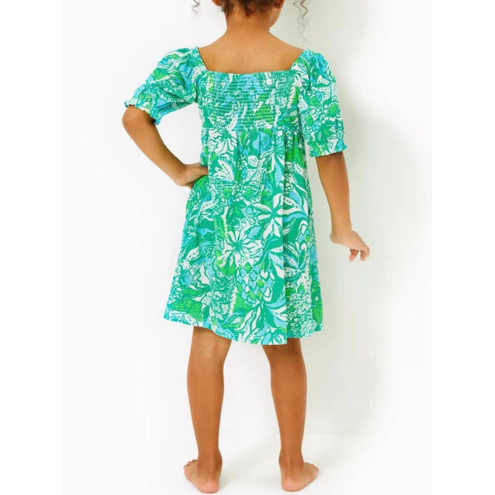 Lilly Pulitzer Girls Mini Delaney Dress Botanical Green Safari Sangria XS 2-3