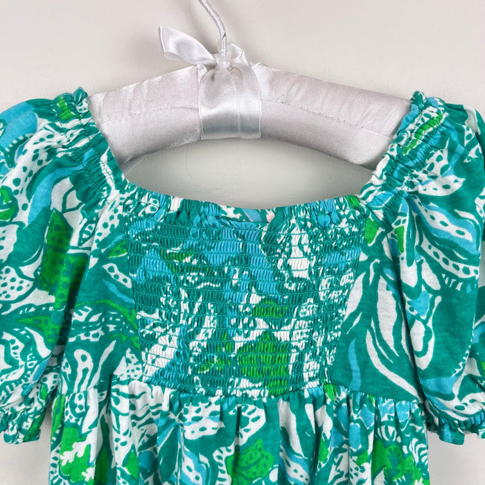 Lilly Pulitzer Girls Mini Delaney Dress Botanical Green Safari Sangria XS 2-3