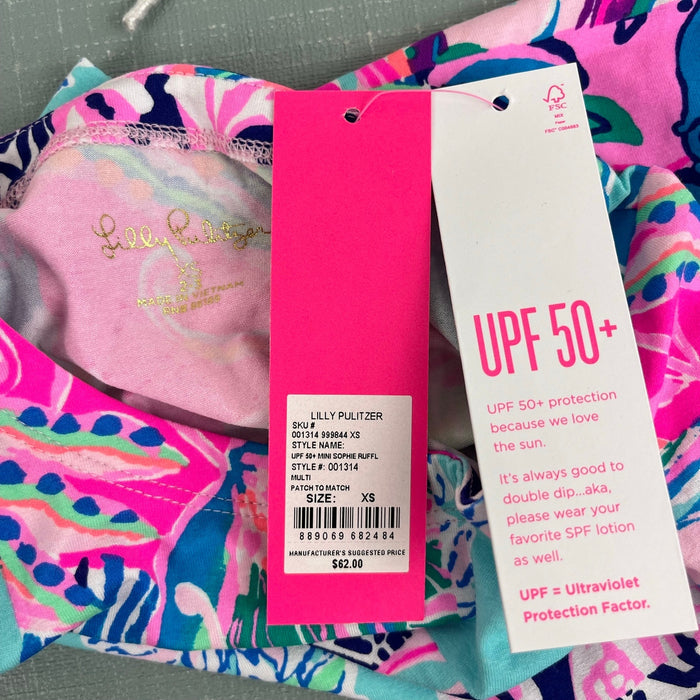 Lilly Pulitzer Girls Mini Sophie Ruffle Dress Multi Patch to Match XS 2-3 NWT