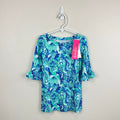 Lilly Pulitzer Girls Mini Sophie Ruffle Dress Sea Glass Aqua Seeing Double XS NWT