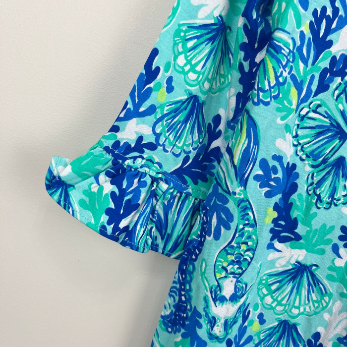 Lilly Pulitzer Girls Mini Sophie Ruffle Dress Sea Glass Aqua Seeing Double XS NWT