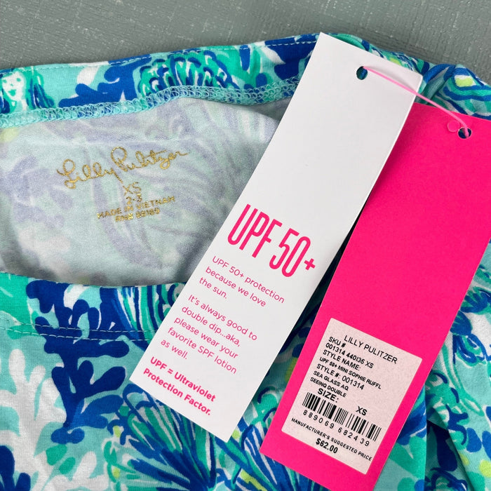 Lilly Pulitzer Girls Mini Sophie Ruffle Dress Sea Glass Aqua Seeing Double XS NWT
