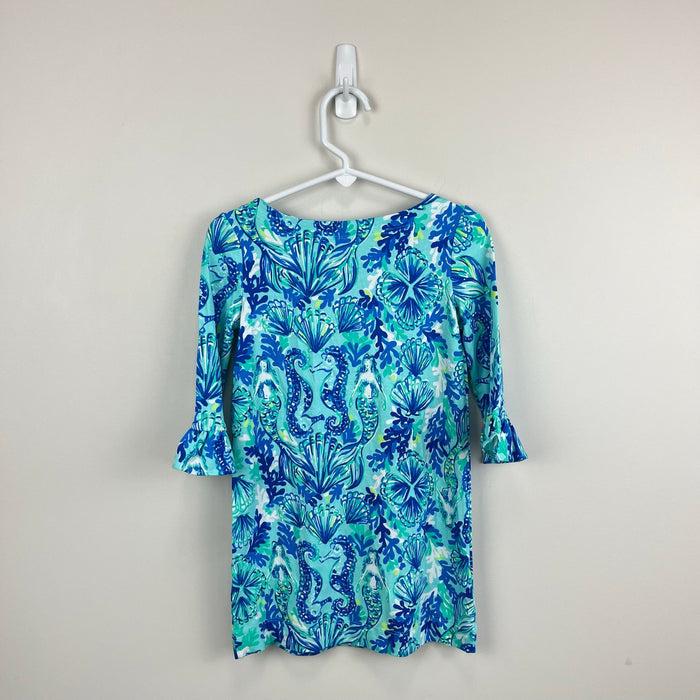 Lilly Pulitzer Girls Mini Sophie Ruffle Dress Sea Glass Aqua Seeing Double XS NWT