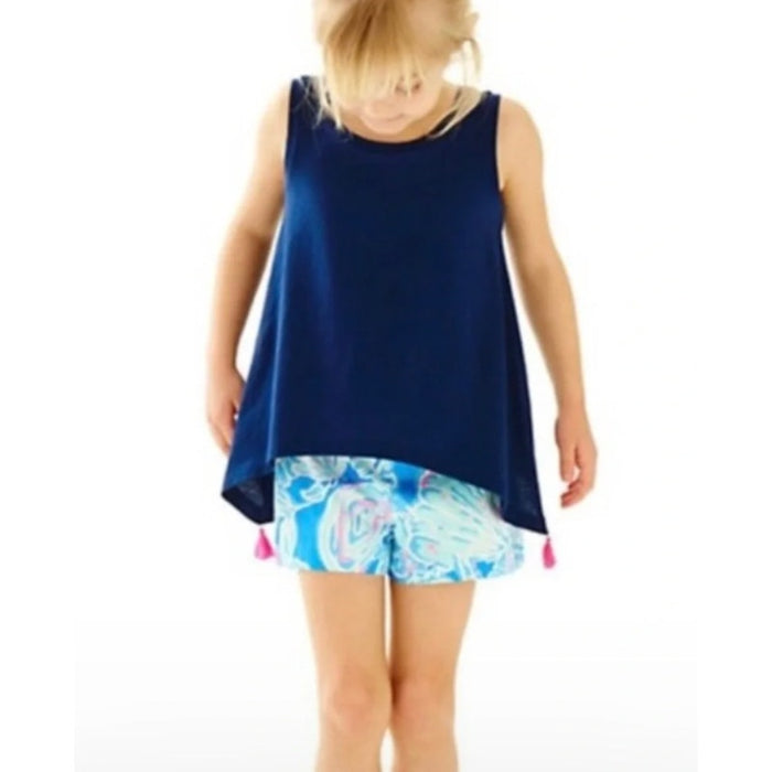 Lilly Pulitzer Girls Penny Tank Top True Navy Pink Tassels M 6-7