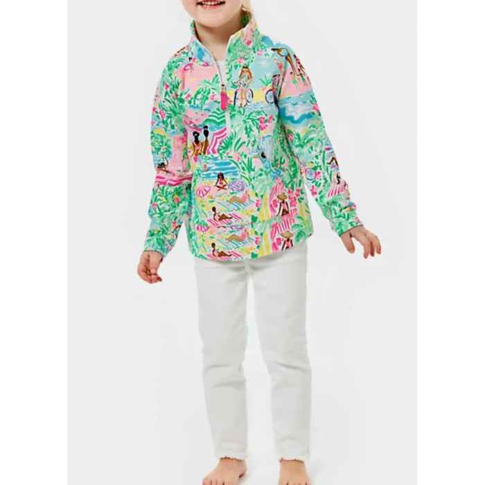 Lilly Pulitzer Girls UPF 50+ Little Skipper Popover Multi Lets Get Together L 8-10