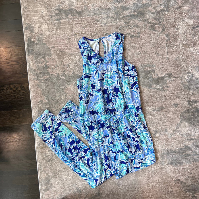 Lilly Pulitzer Girls Vala Printed Jumpsuit Royal Purple Koalafications XL 12-14
