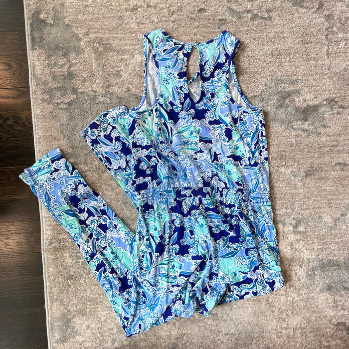 Lilly Pulitzer Girls Vala Printed Jumpsuit Royal Purple Koalafications XL 12-14