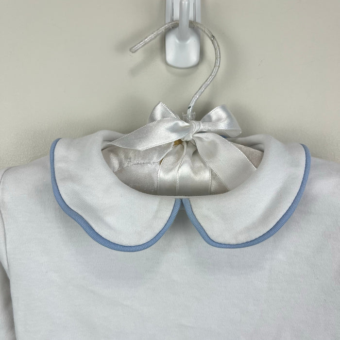Little English Piped Peter Pan Onesie White Light Blue 6 Months