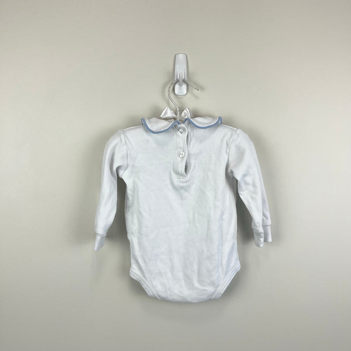 Little English Piped Peter Pan Onesie White Light Blue 6 Months