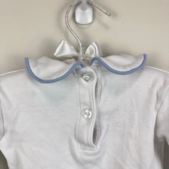 Little English Piped Peter Pan Onesie White Light Blue 6 Months