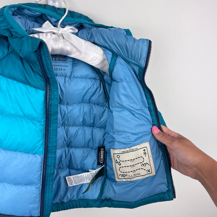 L.L. Bean Ultralight 650 Down Jacket Colorblock Blue Green 12-18 Months