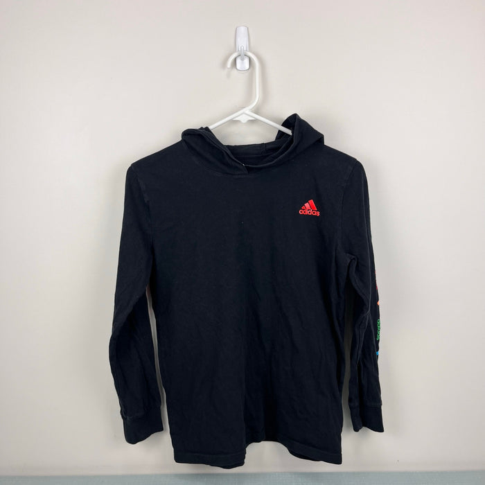 Adidas Long Sleeve Black Hoodie Logo Tee Shirt M 10/12