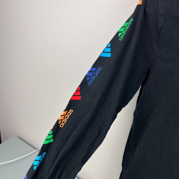 Adidas Long Sleeve Black Hoodie Logo Tee Shirt M 10/12