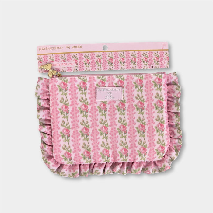 LoveShackFancy Blooming Heirloom Zip Pencil Case Ruffles Strawberry Macaroon NWT