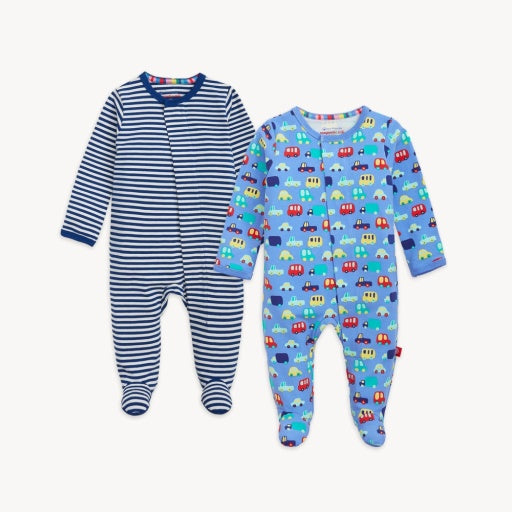 Magnetic Me Cloudstretch Footie 2-Pack | Blue Stripe, Cars