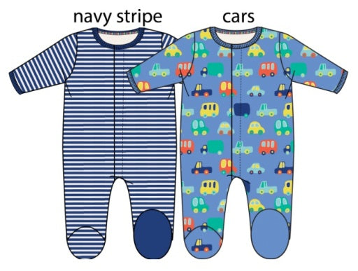 Magnetic Me Cloudstretch Footie 2-Pack | Blue Stripe, Cars