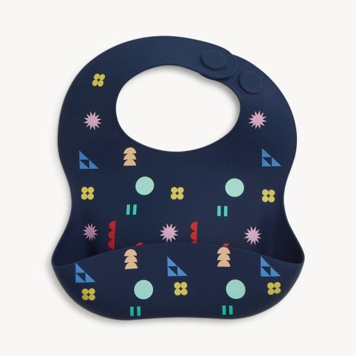 Magnetic Me Navy Geo Print Silicone Bib