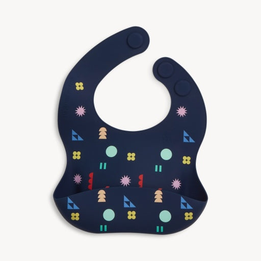 Magnetic Me Navy Geo Print Silicone Bib