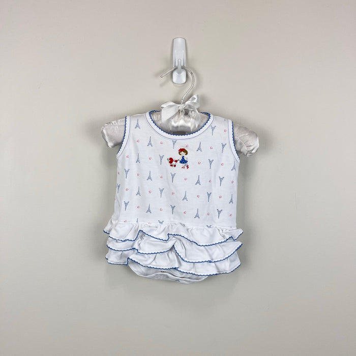 Magnolia Baby Ruffle Bubble Romper & Sun Hat Paris Print 6 Months