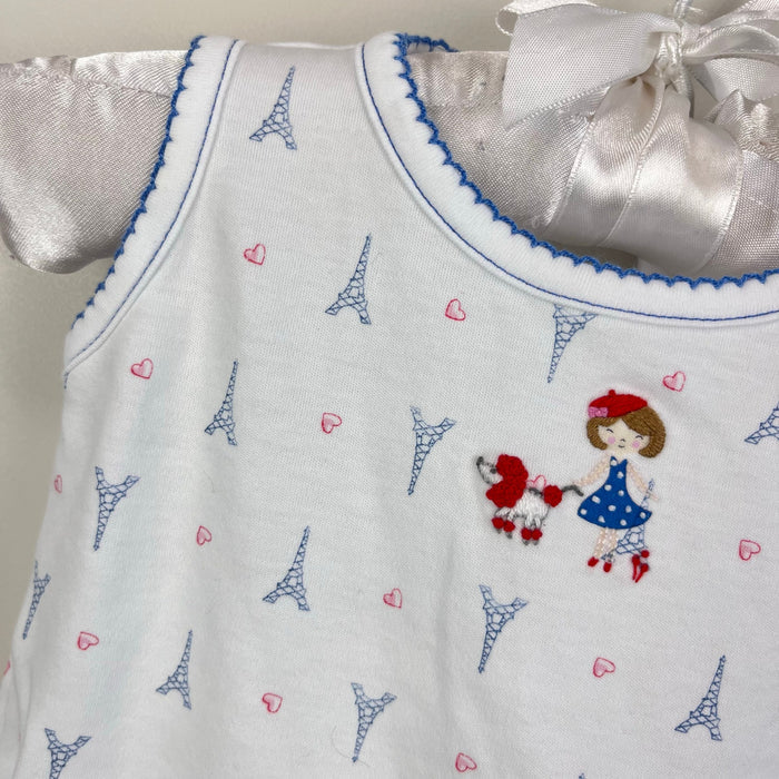 Magnolia Baby Ruffle Bubble Romper & Sun Hat Paris Print 6 Months