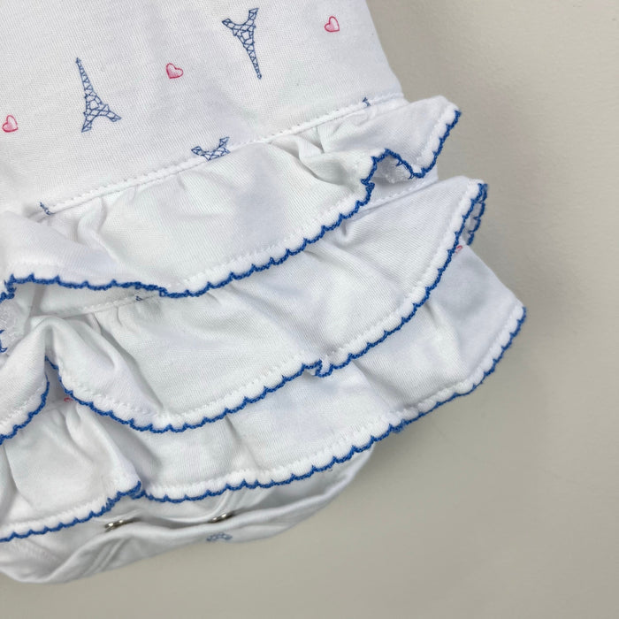Magnolia Baby Ruffle Bubble Romper & Sun Hat Paris Print 6 Months