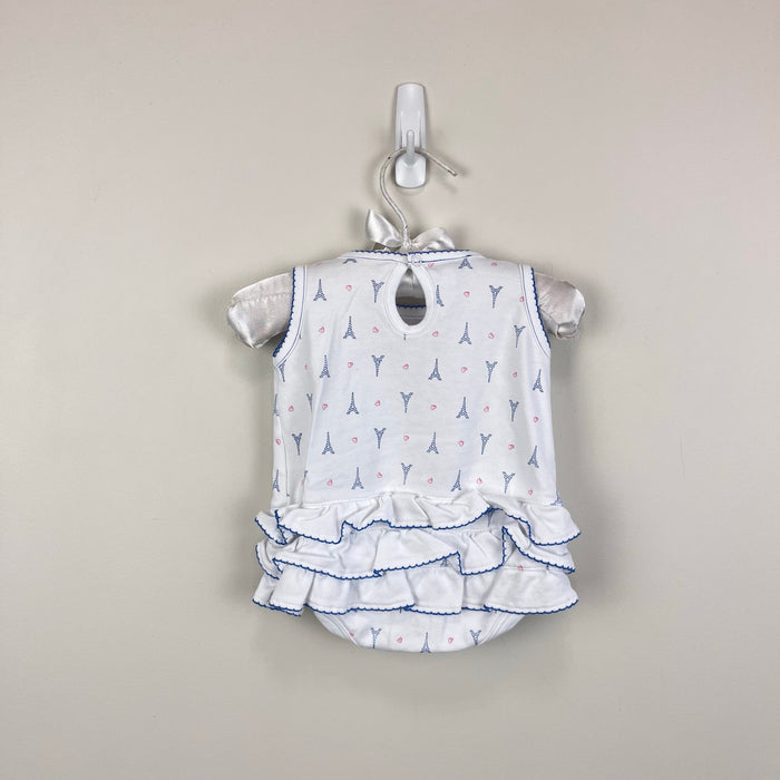 Magnolia Baby Ruffle Bubble Romper & Sun Hat Paris Print 6 Months