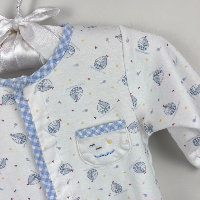 Magnolia Baby White Blue Sailboat Footie 9 Months