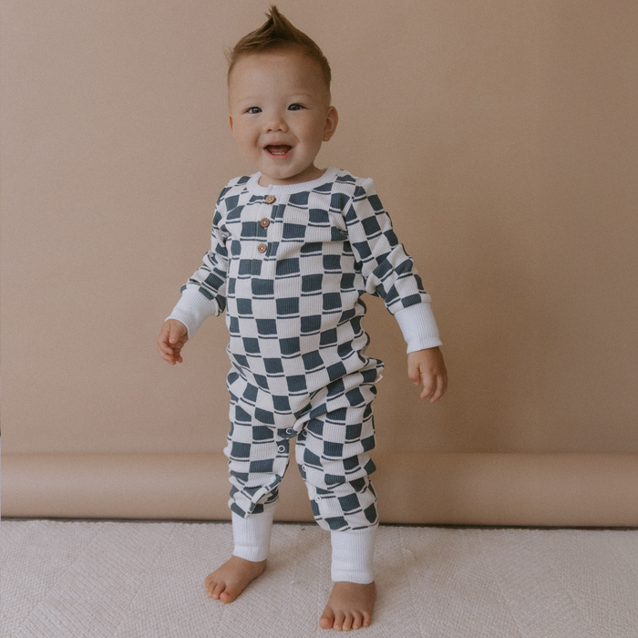 Makemake Organic Button Romper | Cabin Checks