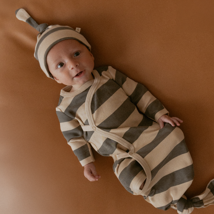 Makemake Organic Kimono Knotted Sleep Gown | Bold Stripes