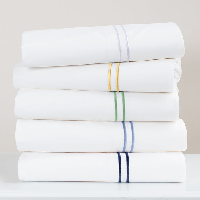 Marigold Yellow Lines Embroidered Sheet Set (Fitted, Flat, & Pillow Cases)