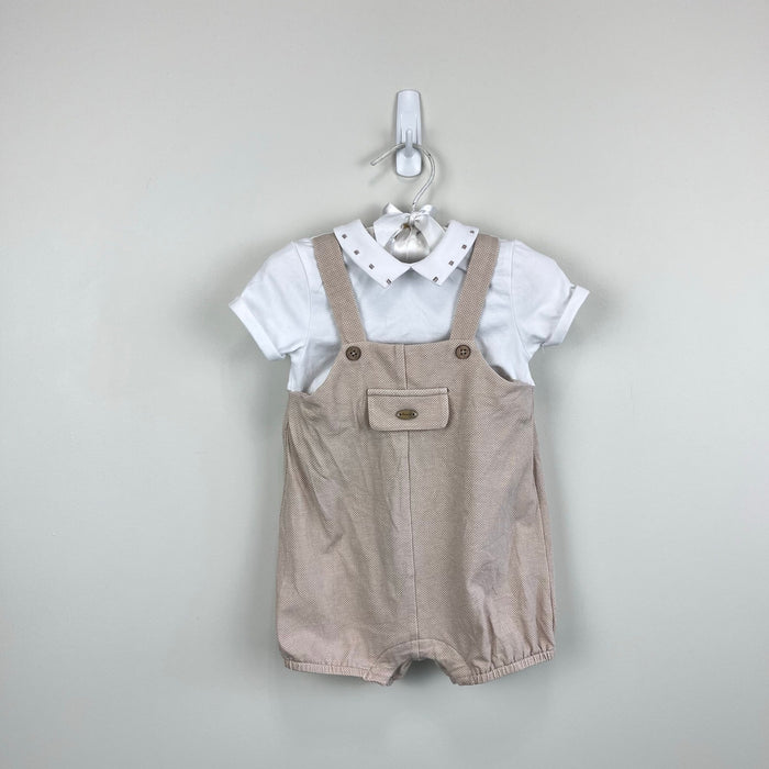 Mayoral Beige & White Jersey Dungaree Romper Outfit 4-6 Months