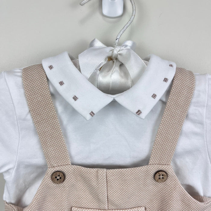Mayoral Beige & White Jersey Dungaree Romper Outfit 4-6 Months