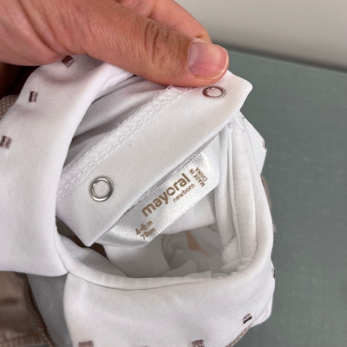 Mayoral Beige & White Jersey Dungaree Romper Outfit 4-6 Months