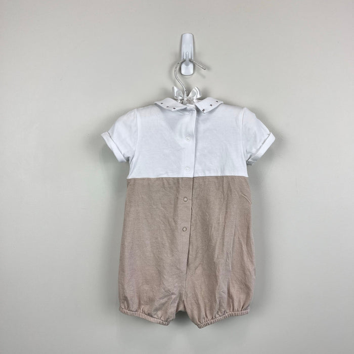 Mayoral Beige & White Jersey Dungaree Romper Outfit 4-6 Months