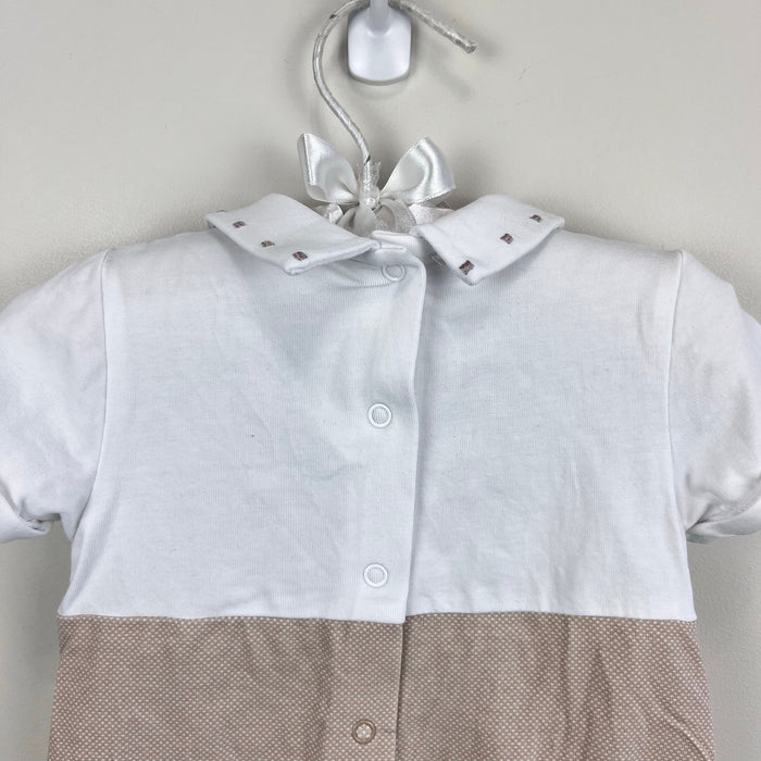 Mayoral Beige & White Jersey Dungaree Romper Outfit 4-6 Months