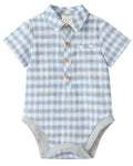 Me & Henry Helford Woven Onesie | Blue/White Plaid