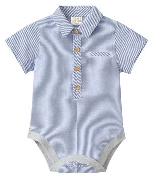 Me & Henry Helford Woven Onesie | Navy Seersucker