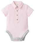 Me & Henry Helford Woven Onesie | Pink Seersucker