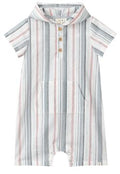 Me & Henry Newlyn Hooded Woven Romper | Chambray/Neon Stripe